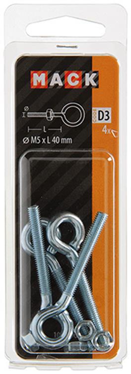 Mack 1017790 - oeil de vis métrique + écrou galvanisé 4 pcs m5 x 40 mm | 10 pièces