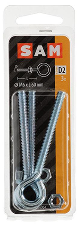 Mack 1017792 - oeil de vis métrique + écrou galvanisé 3 pcs m6 x 60 mm | 10 pièces