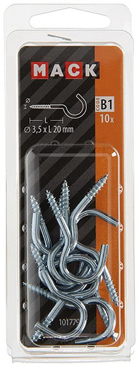 Mack 1017797 - crochet à vis acier galvanisé 10pcs 3,5 x 20 mm | 10 pièces