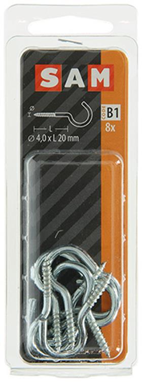 Mack 1017798 - crochet à vis en acier galvanisé 8 pièces 4,0 x 20 mm | 10 pièces