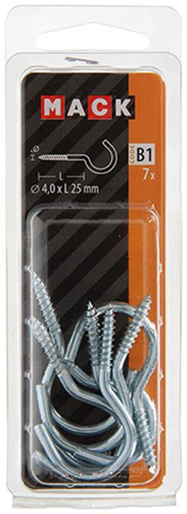 Mack 1017799 - crochet à vis acier galvanisé 7pcs 4,0 x 25 mm | 10 pièces