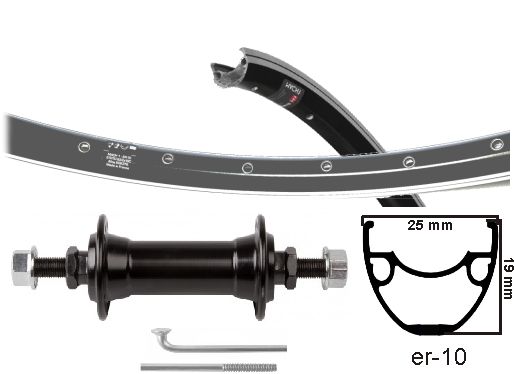 KGS Roue avant 28 pouces (622) Rim Mach ER-10 Axe fixe noir en argent