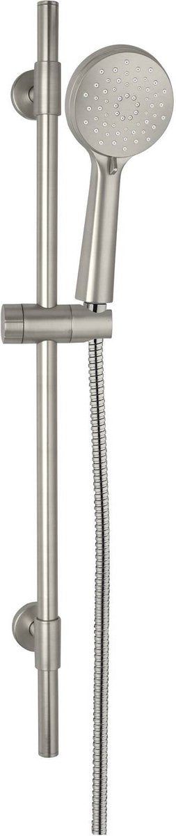 Set de douche Wenko young line en acier inoxydable mat avec tringle de douche 66cm, support pomme de douche, pomme de douche ø10cm à 3 positions et flexible de douche 150cm