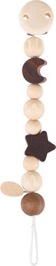 Chaîne tétine Goki - lune et étoile - l21cm - bois