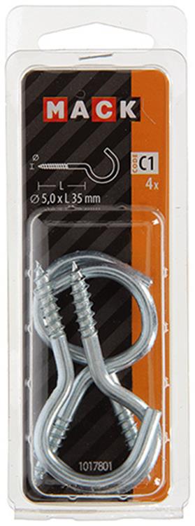 Mack 1017801 - crochet à vis acier galvanisé 4pcs 5,0 x 35 mm | 10 pièces