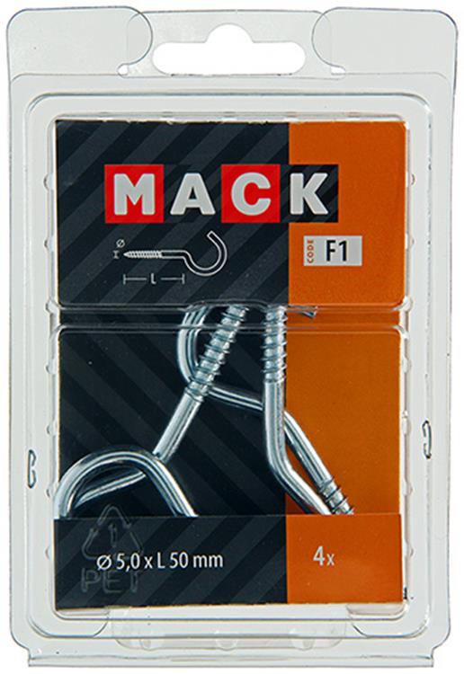 Mack 1017803 - crochet à vis acier galvanisé 4pcs 5,0 x 50 mm | 5 pièces