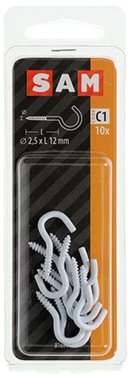 Mack 1017805 - crochet à vis acier blanc 10pcs 2,5 x 12 mm | 10 pièces