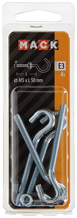 Mack 1017810 - crochet à vis métrique + écrou galvanisé 4pcs m5 x 50 mm | 10 pièces