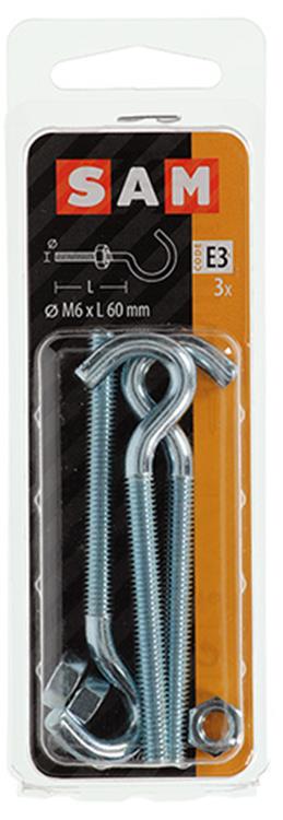 Mack 1017811 - crochet à vis métrique + écrou galvanisé 3 pcs m6 x 60 mm | 10 pièces