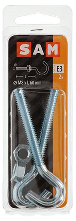 Mack 1017812 - crochet à vis métrique + écrou galvanisé 2pcs m8 x 60 mm | 10 pièces