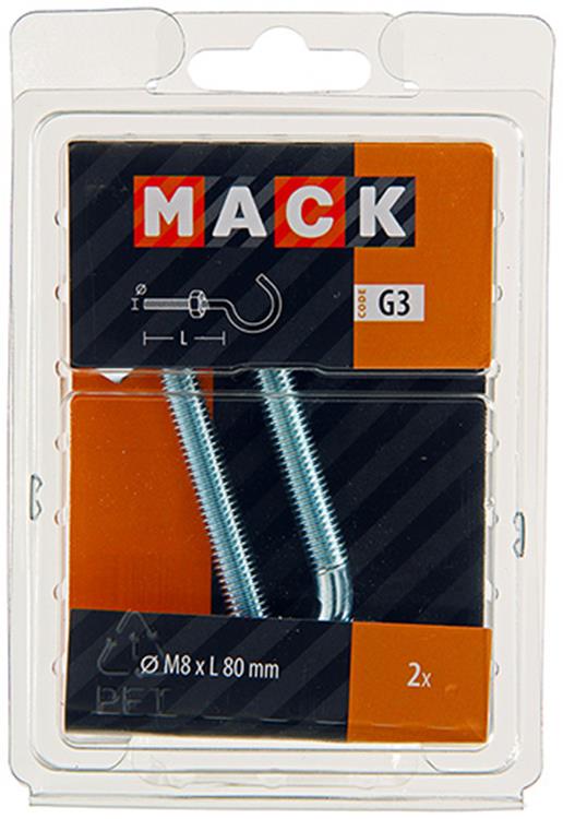 Mack 1017813 - crochet à vis métrique + écrou galvanisé 2pcs m8 x 80 mm | 5 pièces