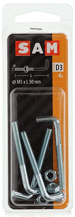 Mack 1017835 - vis métrique pouces + écrou acier 4 pcs m5 x 50 mm | 10 pièces