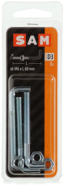 Mack 1017836 - vis pouces métrique + écrou acier 3 pcs m6 x 60 mm | 10 pièces
