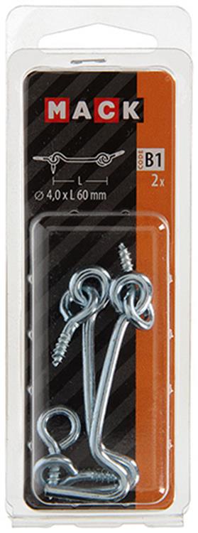 Mack 1017848 - crochet à vent en acier galvanisé 2 pcs 4,0 x 60 mm | 10 pièces