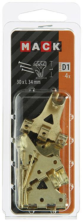 Mack 1017856 - crochet de cadre en acier plaqué laiton 4pcs 30 x 34 mm | 5 pièces