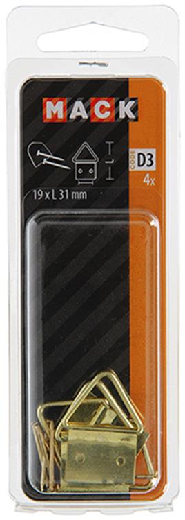 Mack 1017861 - support de cadre en acier plaqué laiton 4 pcs 19 x 31 mm | 10 pièces