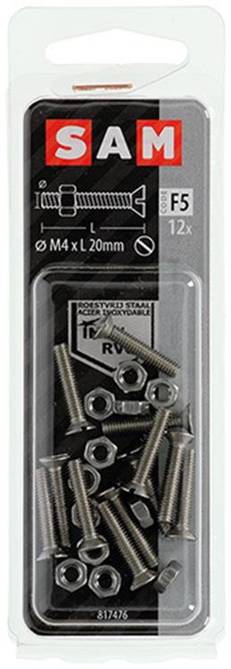 Mack 1019806 - vis à métal galvanisée. tête + écrou inox 12 pcs m4x20 | 10 pièces