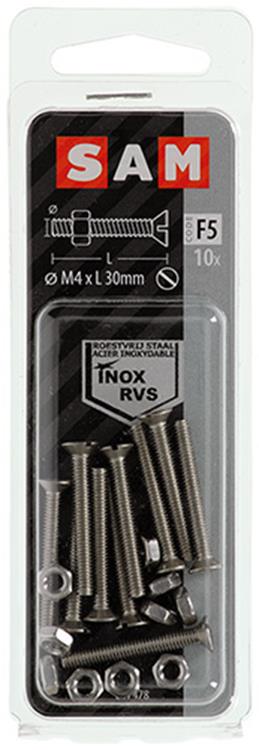 Mack 1019807 - vis à métal galvanisée. tête + écrou inox 10 pcs m4x30 | 10 pièces