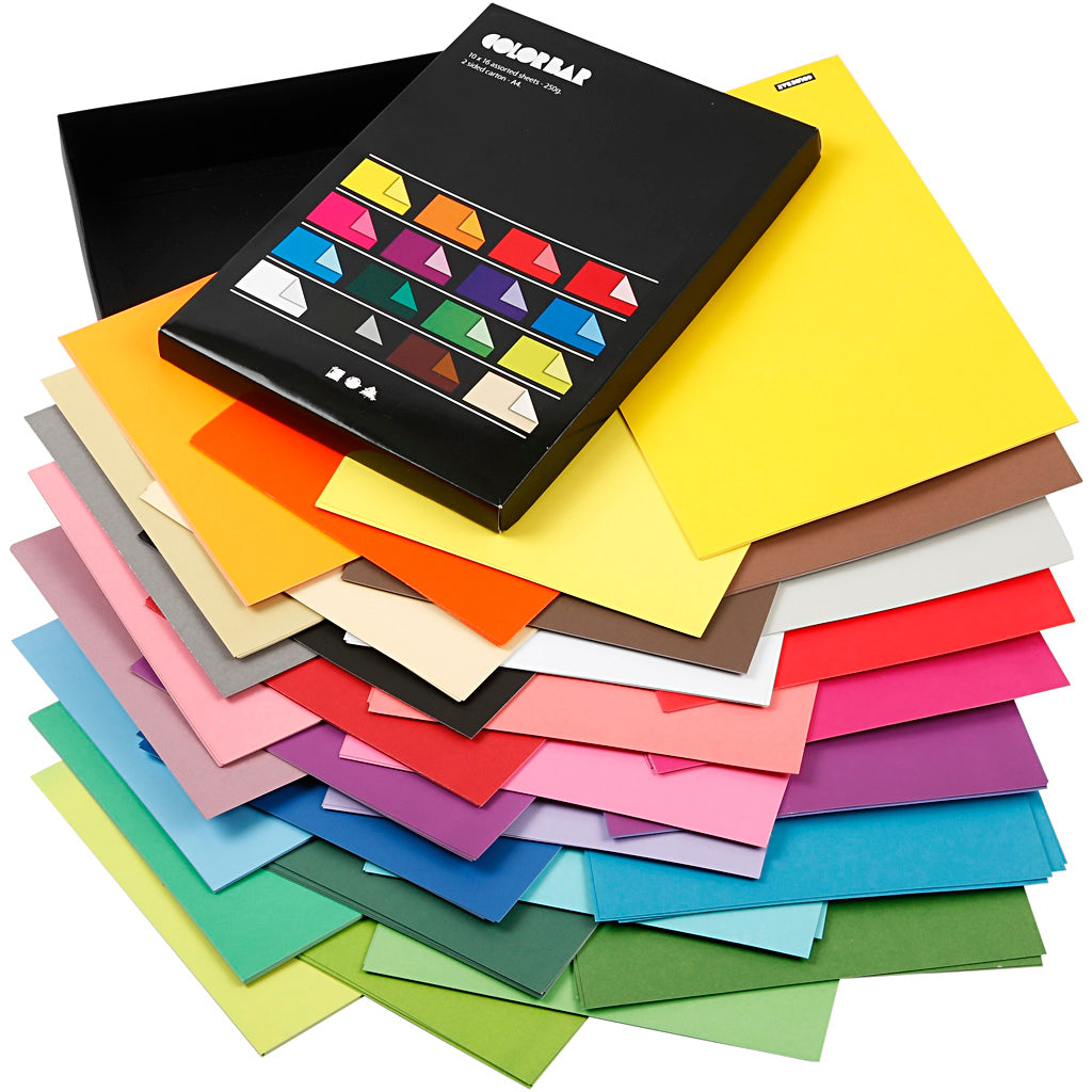Carton à barres de couleur Creativ company, a4, feuille 210x297 mm, 250 gr, différentes couleurs, 16x10 feuilles 1 boîte