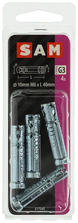 Mack 1019955 - manchon de boulon à coin galvanisé 4 pièces m6 x 40 mm | 10 pièces