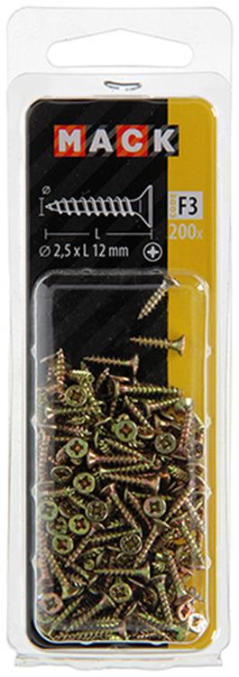 Mack 1017956 - vis pour panneaux d'aggloméré avec tête plaquée jaune 200pcs 2,5 x 12 mm | 10 pièces