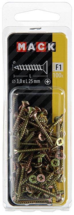 Mack 1017961 - vis pour panneaux d'aggloméré avec tête galvanisée jaune 100pcs 3,0 x 25 mm | 5 pièces