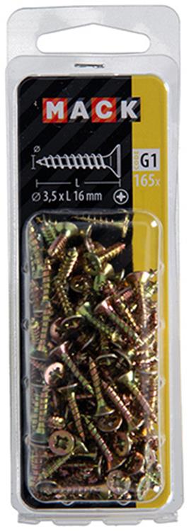 Mack 1017962 - vis pour panneaux d'aggloméré avec tête galvanisée jaune 165pcs 3,5 x 16 mm | 5 pièces