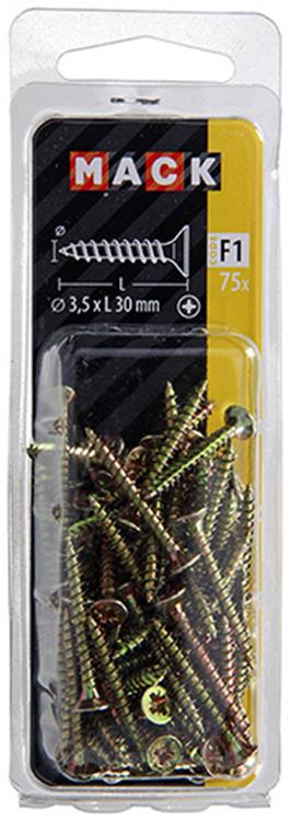 Mack 1017965 - vis pour panneaux d'aggloméré avec tête plaquée jaune. 75 pièces 3,5 x 30 mm | 5 pièces