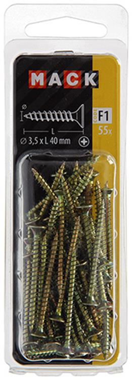 Mack 1017967 - vis pour panneaux d'aggloméré avec tête plaquée jaune. 55 pièces 3,5 x 40 mm | 5 pièces