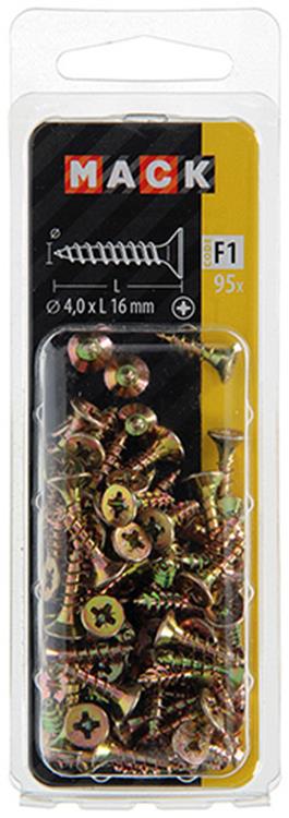 Mack 1017968 - vis pour panneaux d'aggloméré avec tête plaquée jaune. 95 pièces 4,0 x 16 mm | 5 pièces