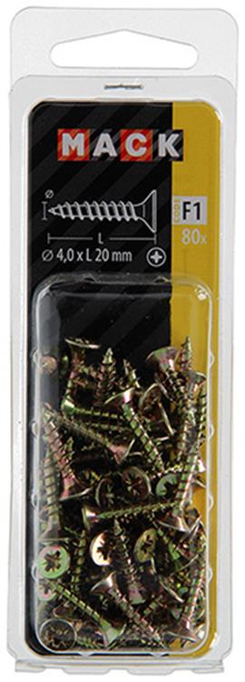 Mack 1017969 - vis pour panneaux d'aggloméré avec tête plaquée jaune. 80 pièces 4,0 x 20 mm | 5 pièces