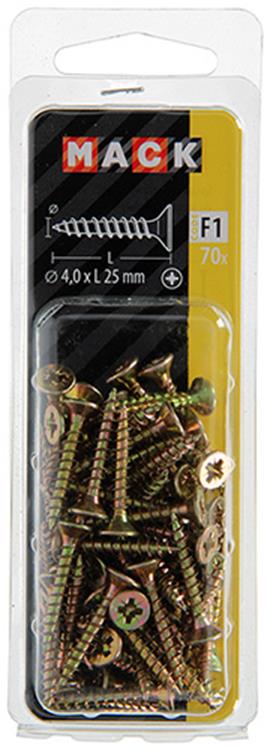 Mack 1017970 - vis pour panneaux d'aggloméré avec tête plaquée jaune. 70 pièces 4,0 x 25 mm | 5 pièces