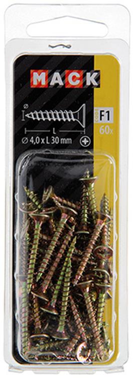 Mack 1017971 - vis pour panneaux d'aggloméré avec tête plaquée jaune. 60 pièces 4,0 x 30 mm | 5 pièces