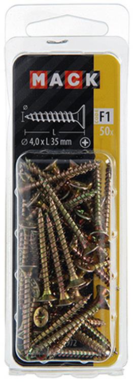 Mack 1017972 - vis pour panneaux d'aggloméré avec tête plaquée jaune. 50 pièces 4,0 x 35 mm | 5 pièces