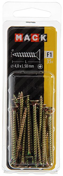 Mack 1017975 - vis pour panneaux d'aggloméré avec tête plaquée jaune. 35 pièces 4,0 x 50 mm | 5 pièces