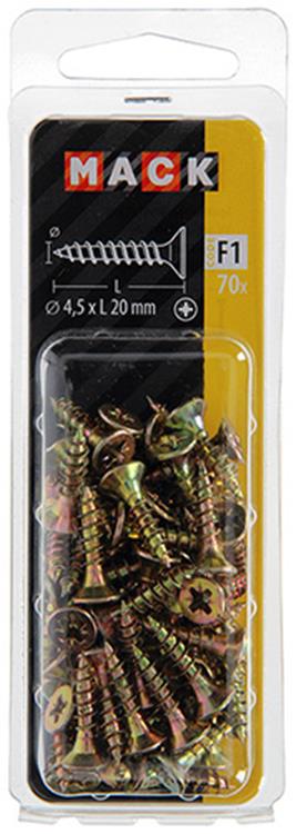 Mack 1017976 - vis pour panneaux d'aggloméré avec tête plaquée jaune. 70 pièces 4,5 x 20 mm | 5 pièces