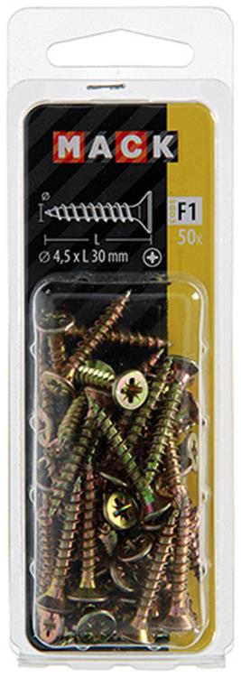 Mack 1017978 - vis pour panneaux d'aggloméré avec tête plaquée jaune. 50 pièces 4,5 x 30 mm | 5 pièces