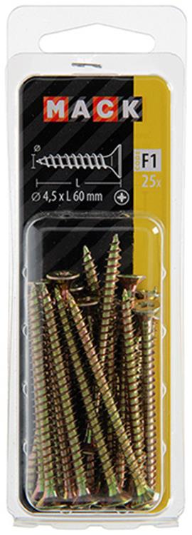 Mack 1017982 - vis pour panneaux d'aggloméré avec tête plaquée jaune. 25 pièces 4,5 x 60 mm | 5 pièces