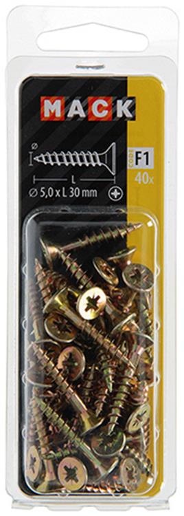 Mack 1017984 - vis pour panneaux d'aggloméré avec tête plaquée jaune. 40 pièces 5,0 x 30 mm | 5 pièces