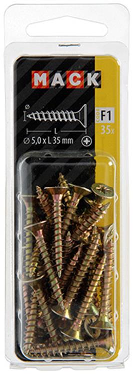 Mack 1017985 - vis pour panneaux d'aggloméré avec tête plaquée jaune. 35 pièces 5,0 x 35 mm | 5 pièces