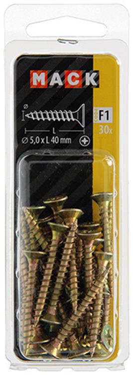 Mack 1017986 - vis pour panneaux d'aggloméré avec tête plaquée jaune. 30 pièces 5,0 x 40 mm | 5 pièces