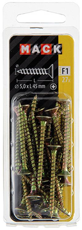 Mack 1017987 - vis pour panneaux d'aggloméré avec tête plaquée jaune. 27 pièces 5,0 x 45 mm | 5 pièces