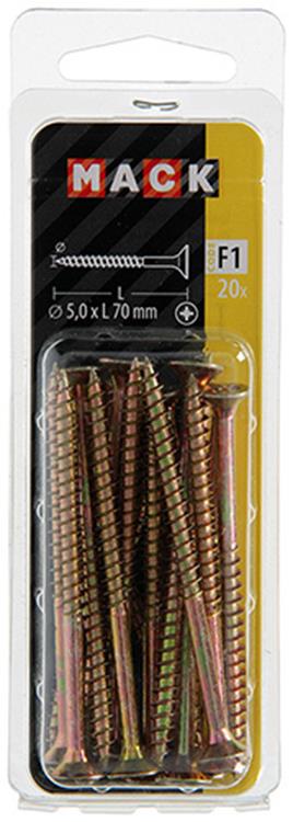 Mack 1017990 - vis pour panneaux d'aggloméré avec tête plaquée jaune. 20 pièces 5,0 x 70 mm | 5 pièces