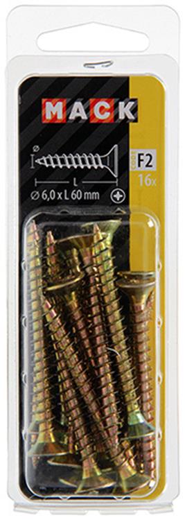 Mack 1017994 - vis pour panneaux d'aggloméré avec tête plaquée jaune. 16 pièces 6,0 x 60 mm | 5 pièces
