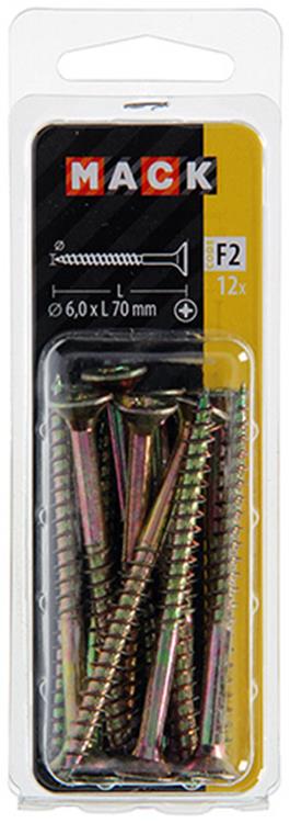 Mack 1017995 - vis pour panneaux d'aggloméré avec tête plaquée jaune. 12 pièces 6,0 x 70 mm | 5 pièces