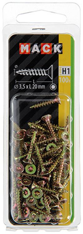 Mack 1018003 - spainplschr.vzkop-auto-assemblage jaune sat.100 pièces 3,5 x 20 mm | 5 pièces