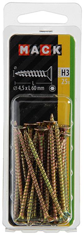 Mack 1018019 - spainplschr.vzkop-auto-assemblage plaqué jaune 25 pièces 4,5 x 60 mm | 5 pièces