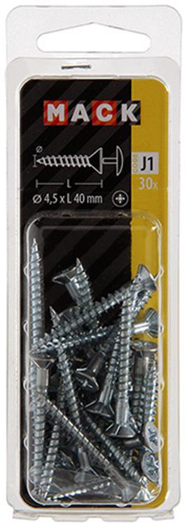 Mack 1018034 - vis avec alésage à tête, acier galvanisé. 30 pièces 4,5 x 40 mm | 5 pièces