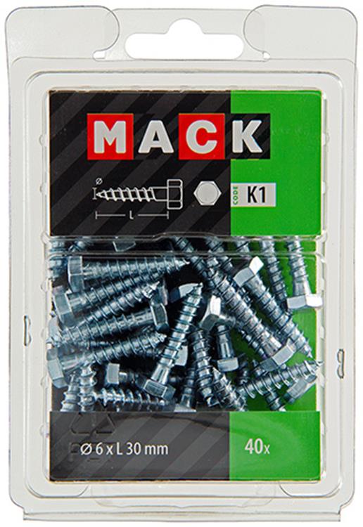 Mack 1018037 - boulon fileté à bois en acier galvanisé 40 pièces 6 x 30 mm | 5 pièces