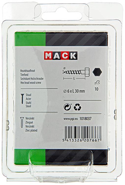 Mack 1018037 - boulon fileté à bois en acier galvanisé 40 pièces 6 x 30 mm | 5 pièces
